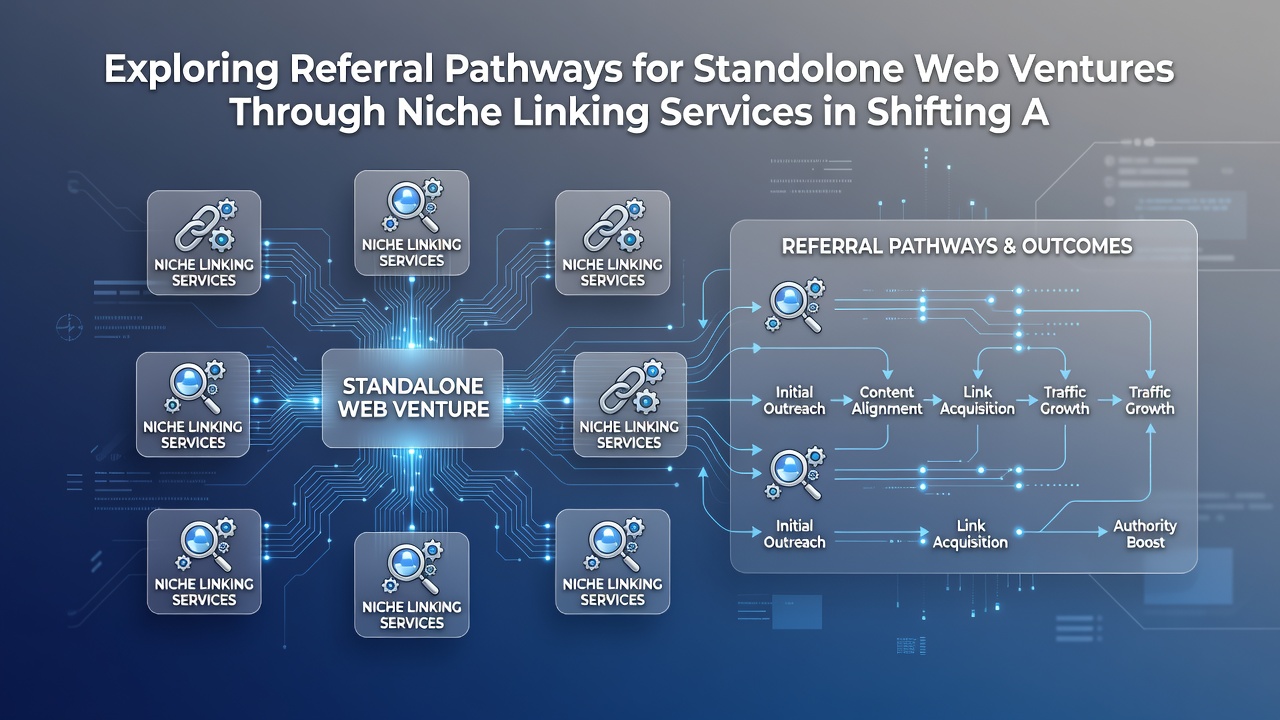 Diagram showing niche linking service connections between independent websites in evolving search environments